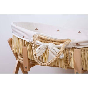 Couffin raphia avec matelas & housse motif petits cœurs
