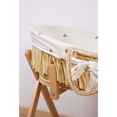 Couffin raphia avec matelas & housse motif petits cœurs