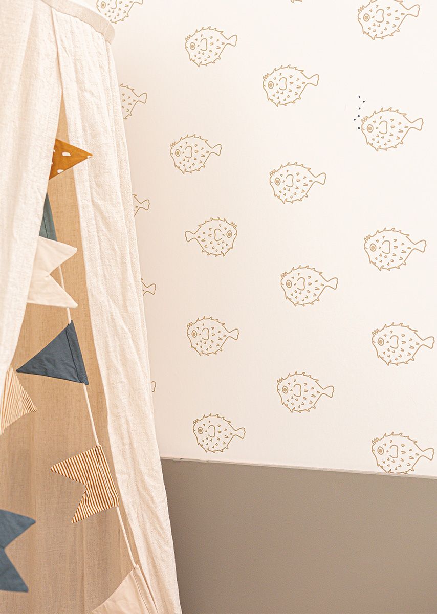 Vis kinderkamer behang - Okergeel