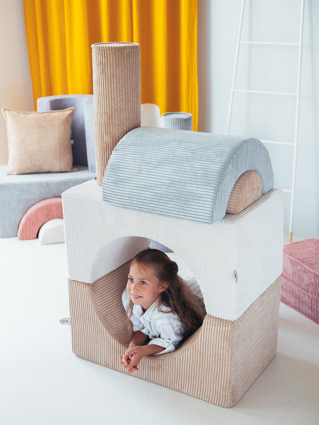 Pouf Montessori arc-en-ciel - Beige et blanc