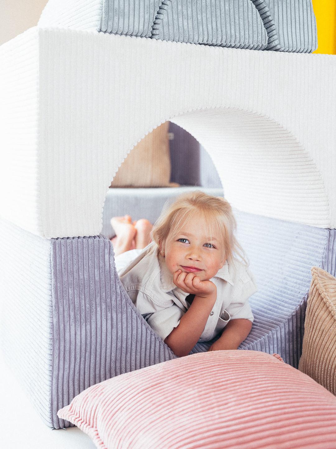 Pouf Montessori arc-en-ciel - Beige et blanc