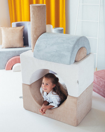 Pouf Montessori arc-en-ciel - Beige et blanc