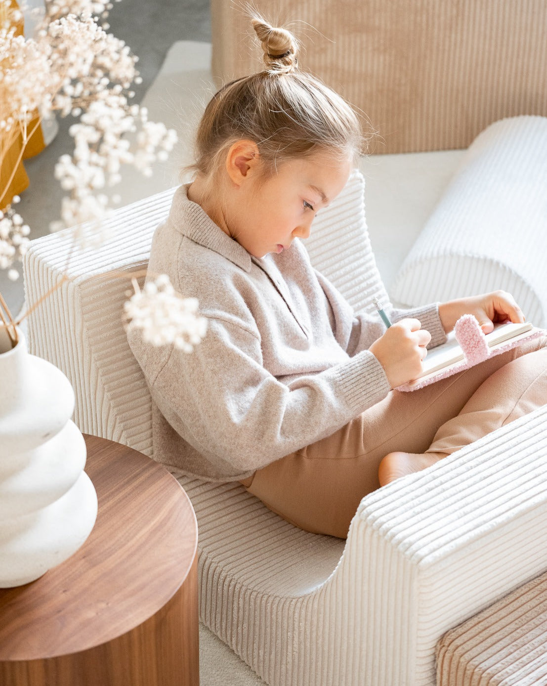 Pouf Montessori arc-en-ciel - Beige et blanc