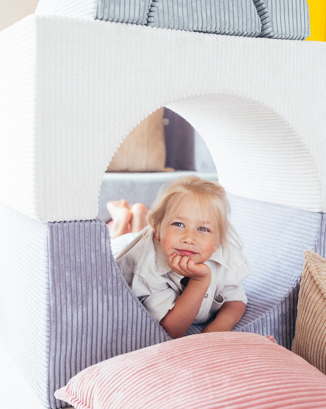 Pouf Montessori arc-en-ciel - Beige et blanc