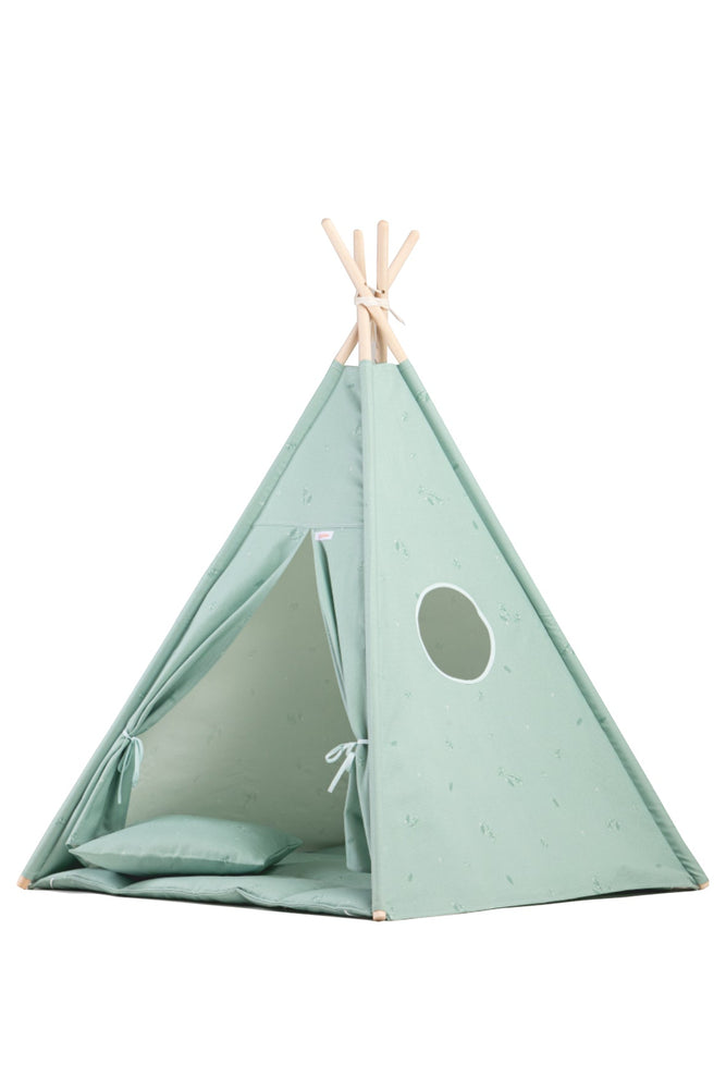 Pack tipi enfant + tapis + housse de coussin - Vert Menthe