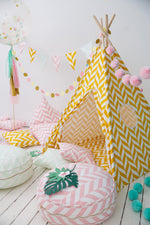Kinder tipi pack + vloerkleed + kussenhoes - Geel