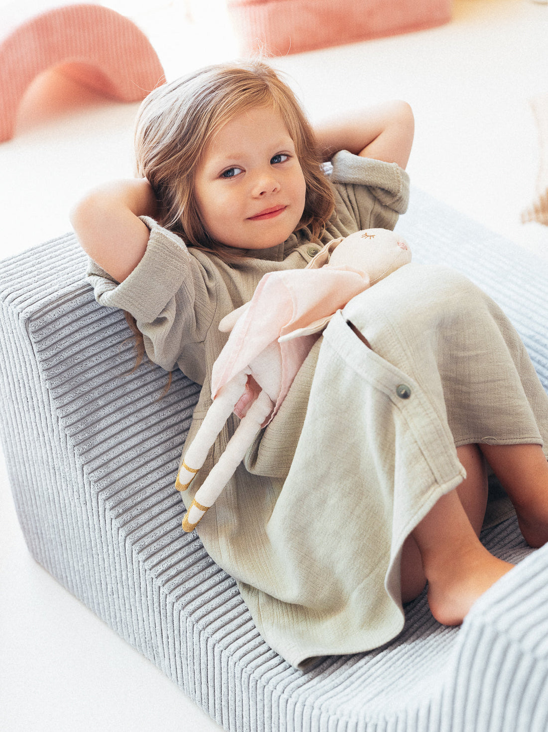 Pouf Montessori arc-en-ciel - Vert Beige &amp; Rose