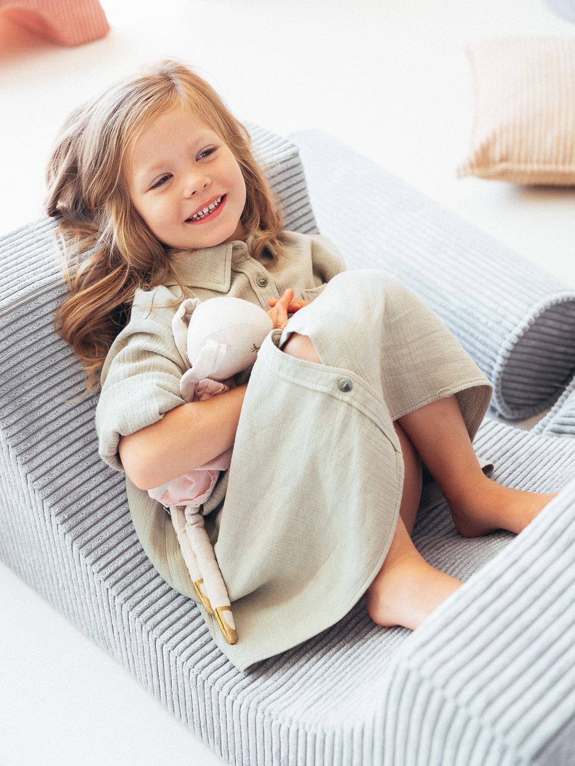 Pouf Montessori arc-en-ciel - Vert Beige &amp; Rose