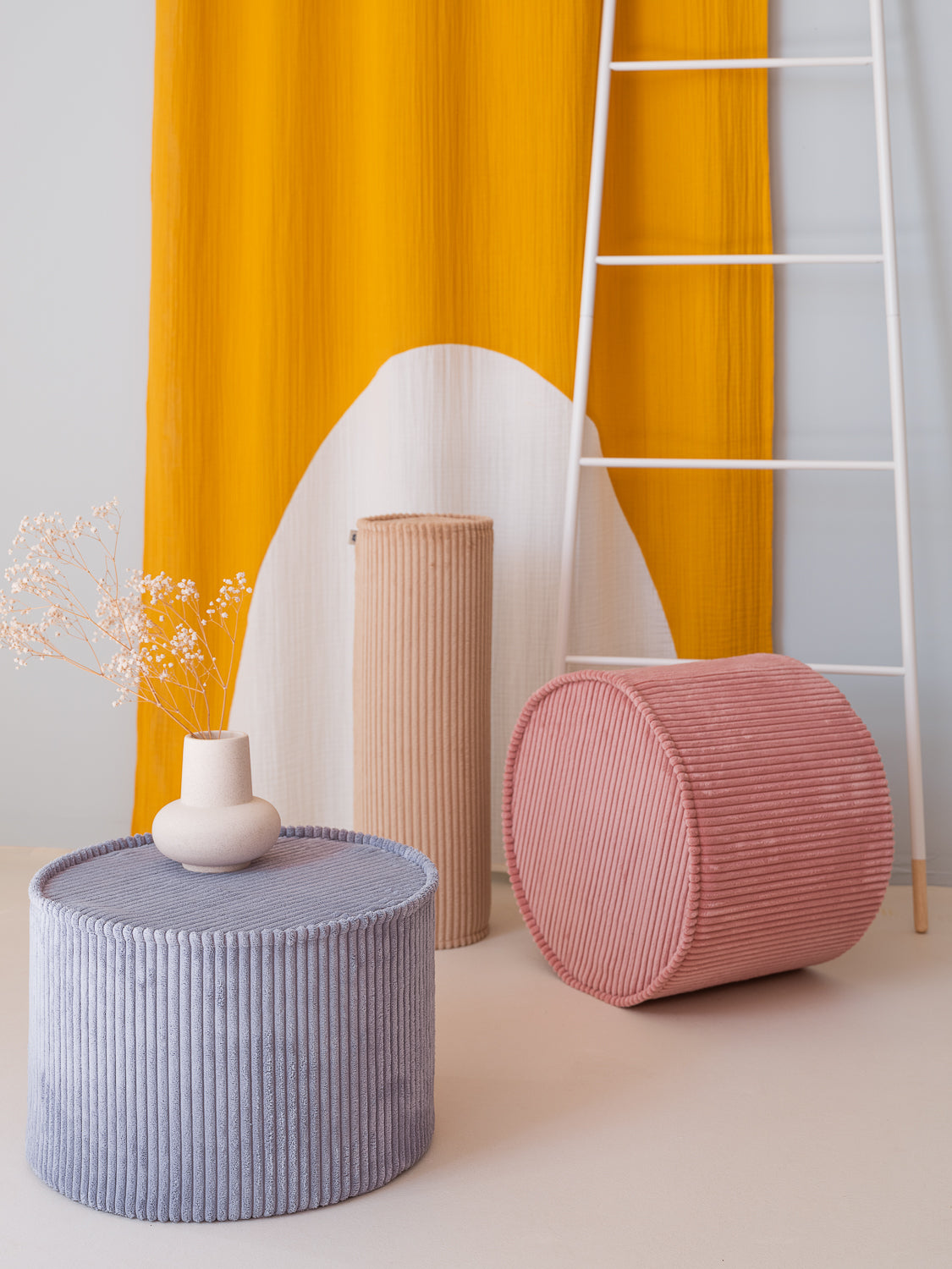 Pouf rond velours Rose