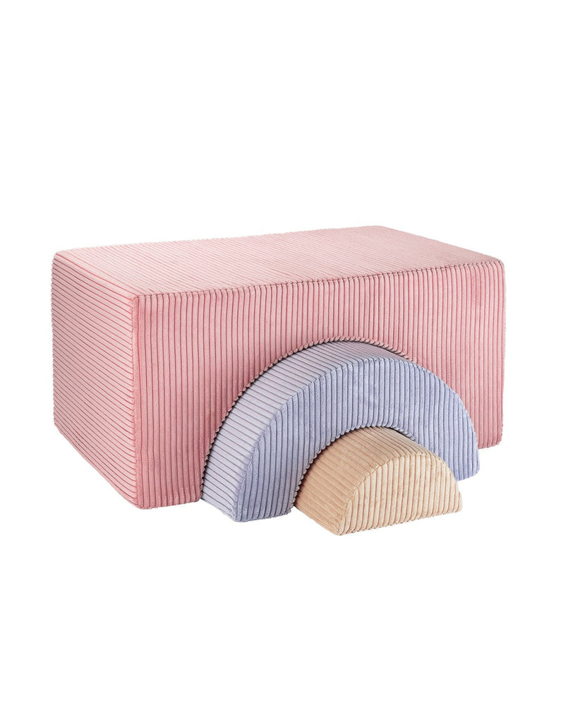 Pouf Montessori arc-en-ciel - Rose Bleu & Beige