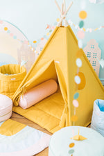 Tipi pack voor kinderen + vloerkleed + kussenhoes - Effen geel